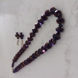 Deep purple iridescent necklace with earrings